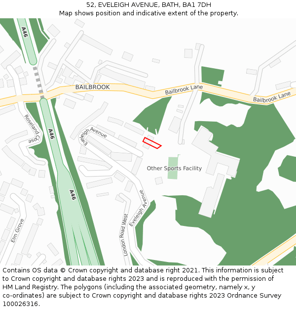 52, EVELEIGH AVENUE, BATH, BA1 7DH: Location map and indicative extent of plot