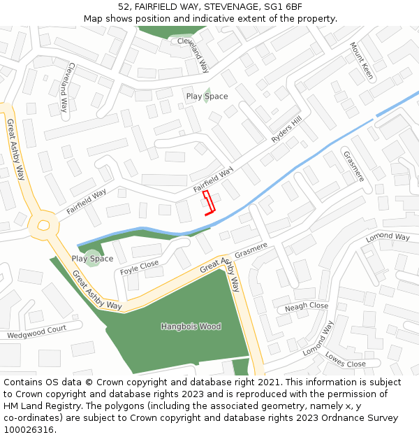 52, FAIRFIELD WAY, STEVENAGE, SG1 6BF: Location map and indicative extent of plot
