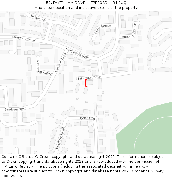 52, FAKENHAM DRIVE, HEREFORD, HR4 9UQ: Location map and indicative extent of plot