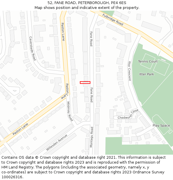 52, FANE ROAD, PETERBOROUGH, PE4 6ES: Location map and indicative extent of plot
