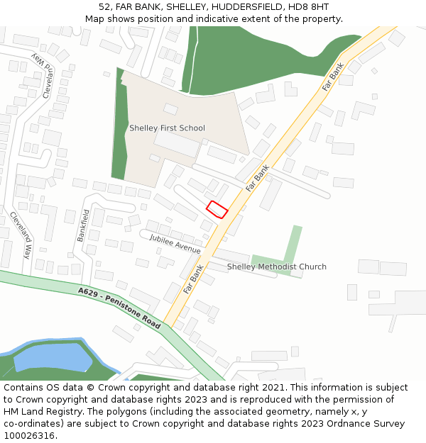 52, FAR BANK, SHELLEY, HUDDERSFIELD, HD8 8HT: Location map and indicative extent of plot