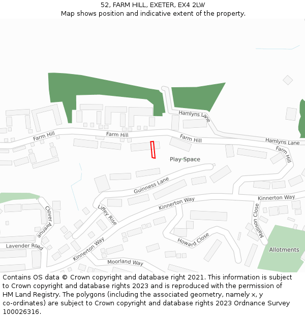 52, FARM HILL, EXETER, EX4 2LW: Location map and indicative extent of plot