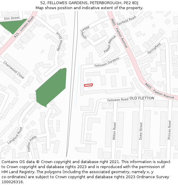 52, FELLOWES GARDENS, PETERBOROUGH, PE2 8DJ: Location map and indicative extent of plot