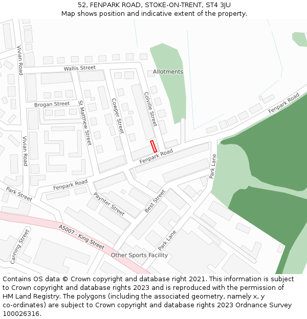 52, FENPARK ROAD, STOKE-ON-TRENT, ST4 3JU: Location map and indicative extent of plot