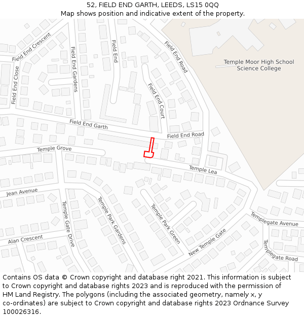 52, FIELD END GARTH, LEEDS, LS15 0QQ: Location map and indicative extent of plot