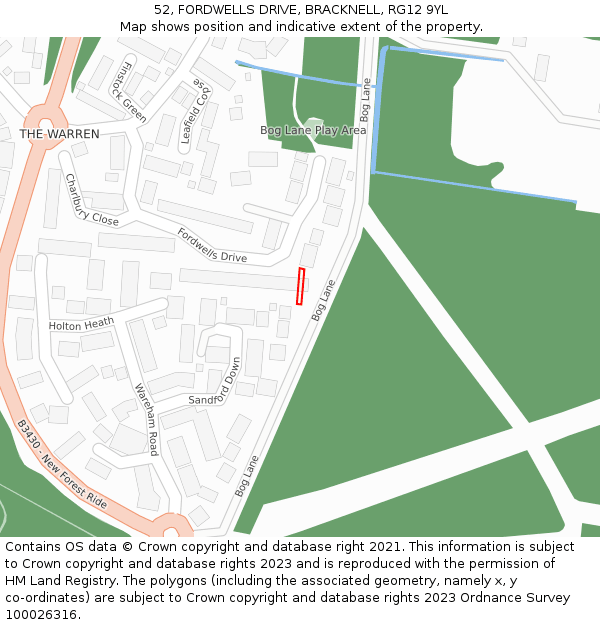 52, FORDWELLS DRIVE, BRACKNELL, RG12 9YL: Location map and indicative extent of plot