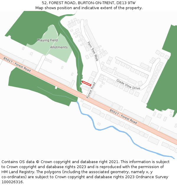 52, FOREST ROAD, BURTON-ON-TRENT, DE13 9TW: Location map and indicative extent of plot