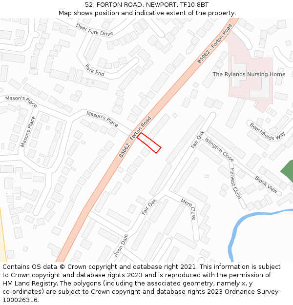 52, FORTON ROAD, NEWPORT, TF10 8BT: Location map and indicative extent of plot