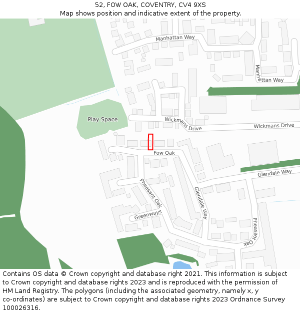 52, FOW OAK, COVENTRY, CV4 9XS: Location map and indicative extent of plot