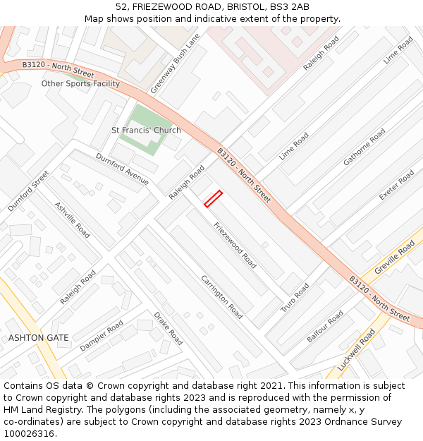 52, FRIEZEWOOD ROAD, BRISTOL, BS3 2AB: Location map and indicative extent of plot