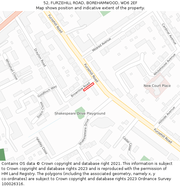 52, FURZEHILL ROAD, BOREHAMWOOD, WD6 2EF: Location map and indicative extent of plot