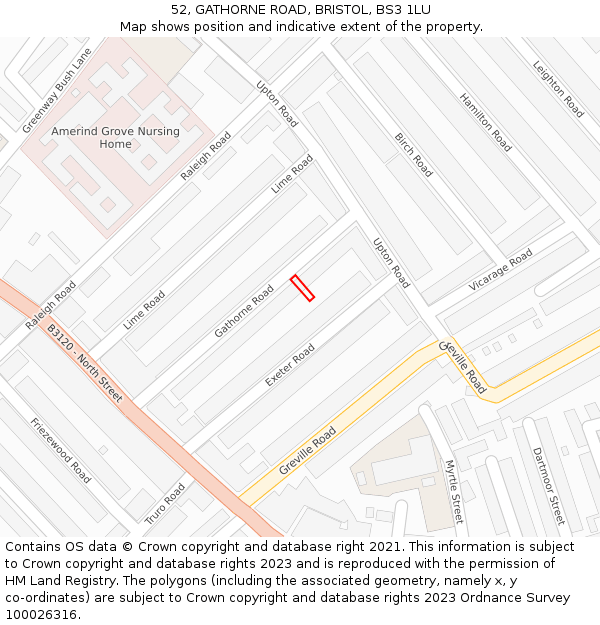 52, GATHORNE ROAD, BRISTOL, BS3 1LU: Location map and indicative extent of plot