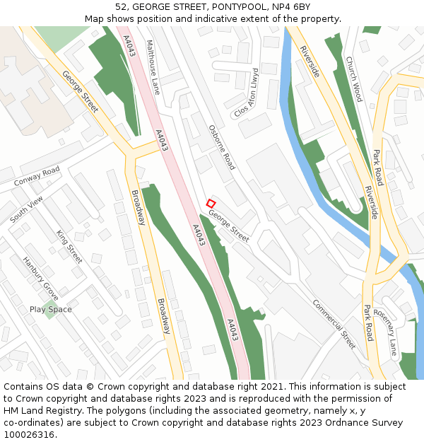 52, GEORGE STREET, PONTYPOOL, NP4 6BY: Location map and indicative extent of plot