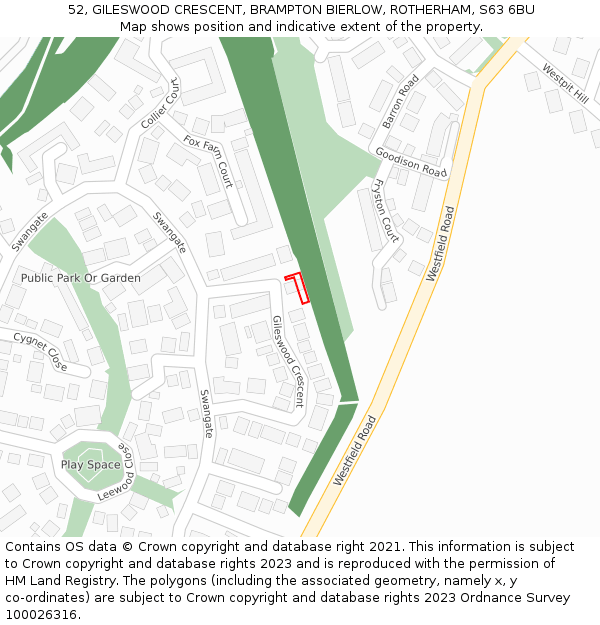 52, GILESWOOD CRESCENT, BRAMPTON BIERLOW, ROTHERHAM, S63 6BU: Location map and indicative extent of plot