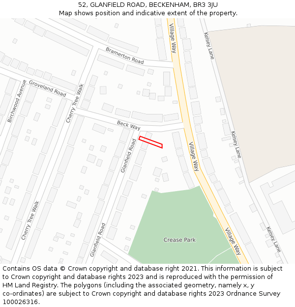 52, GLANFIELD ROAD, BECKENHAM, BR3 3JU: Location map and indicative extent of plot