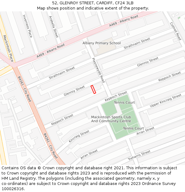 52, GLENROY STREET, CARDIFF, CF24 3LB: Location map and indicative extent of plot