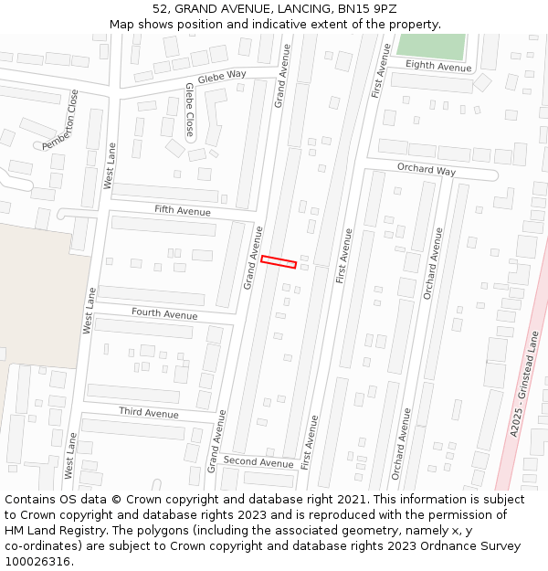 52, GRAND AVENUE, LANCING, BN15 9PZ: Location map and indicative extent of plot