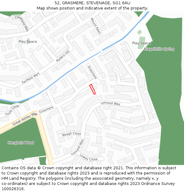 52, GRASMERE, STEVENAGE, SG1 6AU: Location map and indicative extent of plot