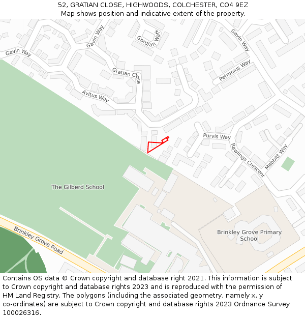 52, GRATIAN CLOSE, HIGHWOODS, COLCHESTER, CO4 9EZ: Location map and indicative extent of plot