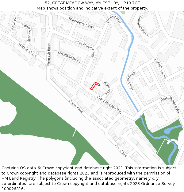 52, GREAT MEADOW WAY, AYLESBURY, HP19 7GE: Location map and indicative extent of plot