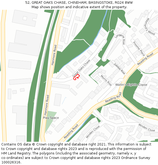 52, GREAT OAKS CHASE, CHINEHAM, BASINGSTOKE, RG24 8WW: Location map and indicative extent of plot