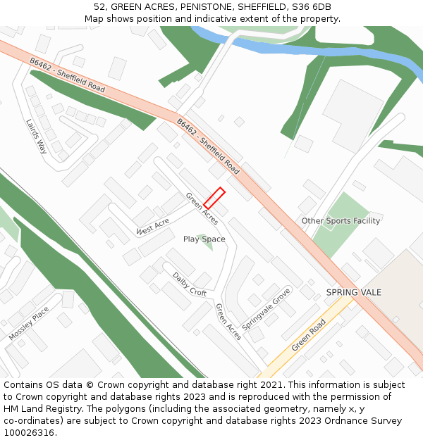 52, GREEN ACRES, PENISTONE, SHEFFIELD, S36 6DB: Location map and indicative extent of plot