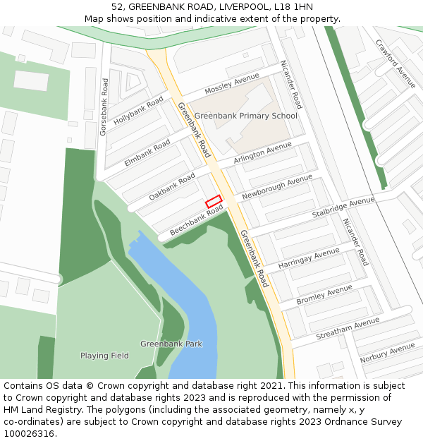 52, GREENBANK ROAD, LIVERPOOL, L18 1HN: Location map and indicative extent of plot