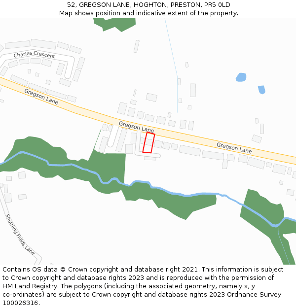 52, GREGSON LANE, HOGHTON, PRESTON, PR5 0LD: Location map and indicative extent of plot