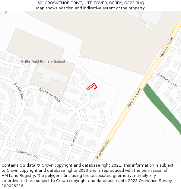 52, GROSVENOR DRIVE, LITTLEOVER, DERBY, DE23 3UQ: Location map and indicative extent of plot