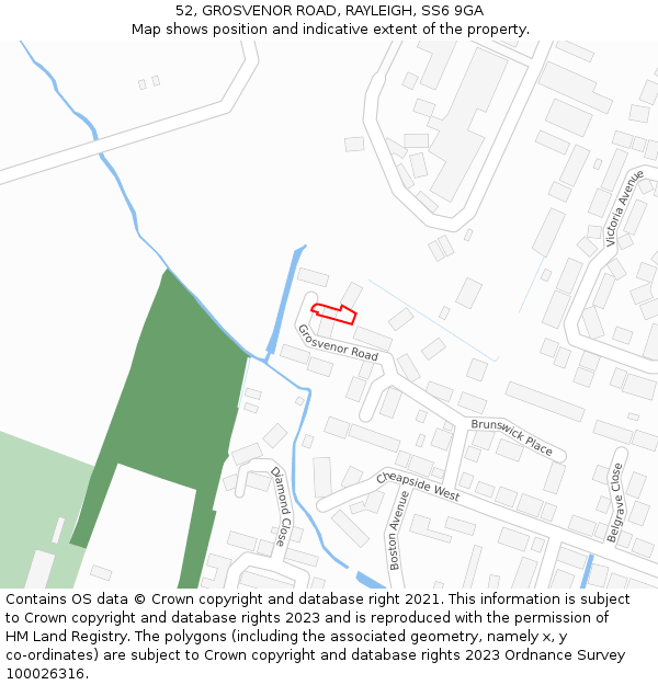 52, GROSVENOR ROAD, RAYLEIGH, SS6 9GA: Location map and indicative extent of plot