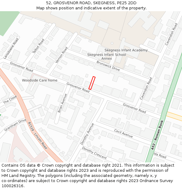 52, GROSVENOR ROAD, SKEGNESS, PE25 2DD: Location map and indicative extent of plot