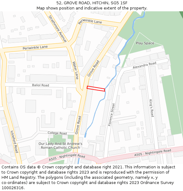 52, GROVE ROAD, HITCHIN, SG5 1SF: Location map and indicative extent of plot