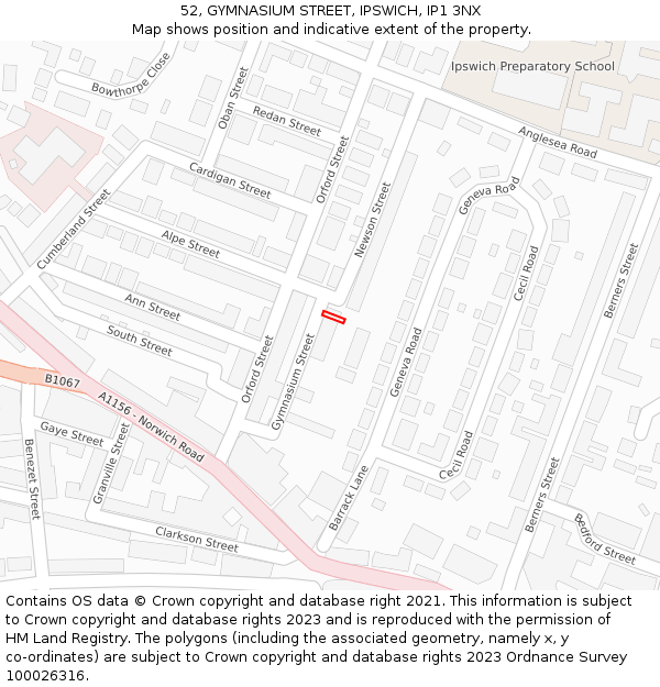 52, GYMNASIUM STREET, IPSWICH, IP1 3NX: Location map and indicative extent of plot