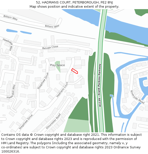 52, HADRIANS COURT, PETERBOROUGH, PE2 8NJ: Location map and indicative extent of plot