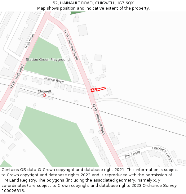 52, HAINAULT ROAD, CHIGWELL, IG7 6QX: Location map and indicative extent of plot