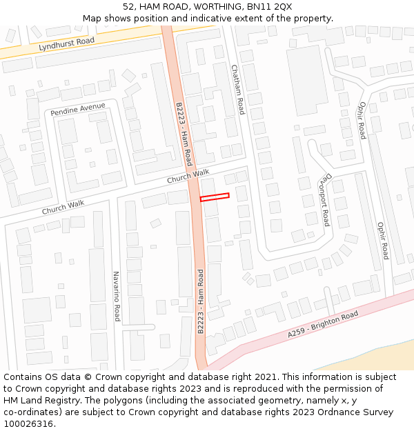 52, HAM ROAD, WORTHING, BN11 2QX: Location map and indicative extent of plot