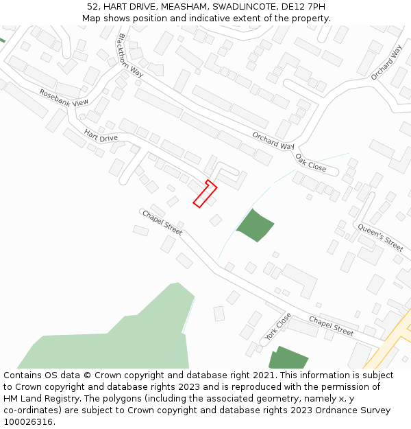 52, HART DRIVE, MEASHAM, SWADLINCOTE, DE12 7PH: Location map and indicative extent of plot