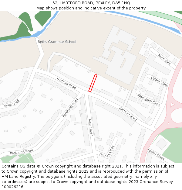 52, HARTFORD ROAD, BEXLEY, DA5 1NQ: Location map and indicative extent of plot