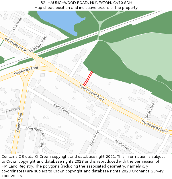 52, HAUNCHWOOD ROAD, NUNEATON, CV10 8DH: Location map and indicative extent of plot