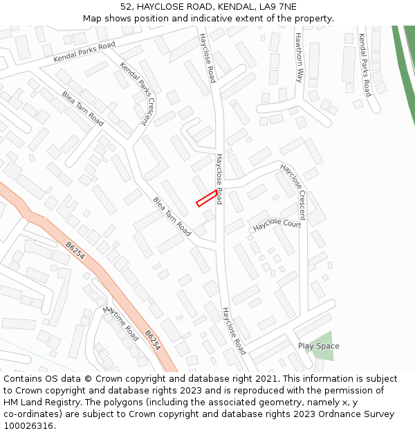 52, HAYCLOSE ROAD, KENDAL, LA9 7NE: Location map and indicative extent of plot