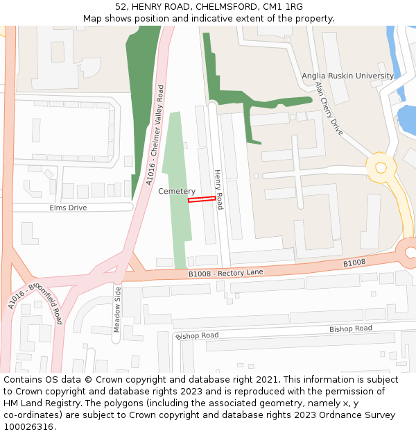 52, HENRY ROAD, CHELMSFORD, CM1 1RG: Location map and indicative extent of plot