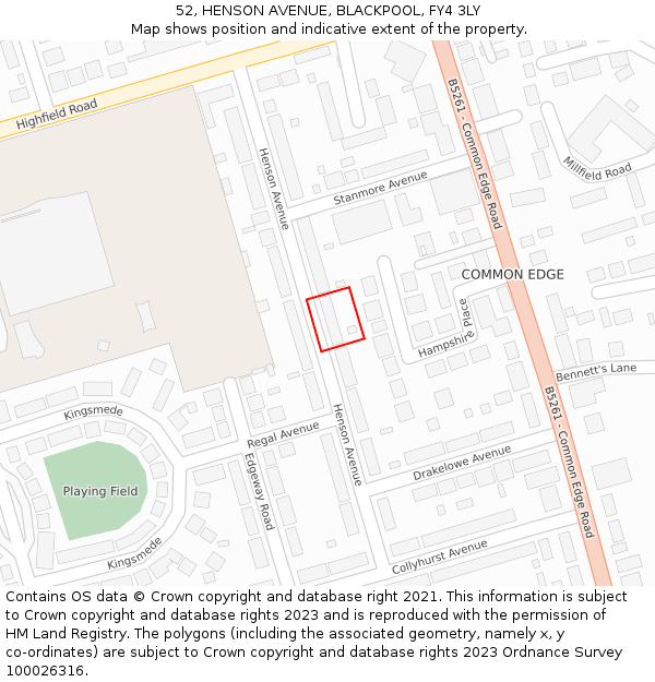 52, HENSON AVENUE, BLACKPOOL, FY4 3LY: Location map and indicative extent of plot