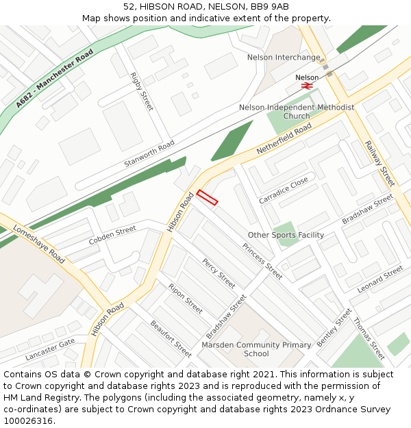 52, HIBSON ROAD, NELSON, BB9 9AB: Location map and indicative extent of plot