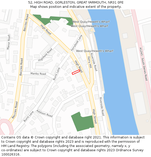 52, HIGH ROAD, GORLESTON, GREAT YARMOUTH, NR31 0PE: Location map and indicative extent of plot