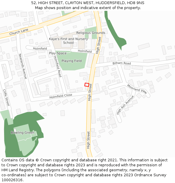 52, HIGH STREET, CLAYTON WEST, HUDDERSFIELD, HD8 9NS: Location map and indicative extent of plot