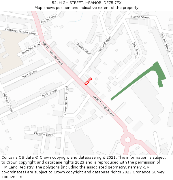 52, HIGH STREET, HEANOR, DE75 7EX: Location map and indicative extent of plot