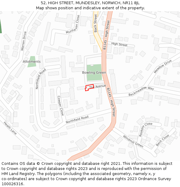 52, HIGH STREET, MUNDESLEY, NORWICH, NR11 8JL: Location map and indicative extent of plot