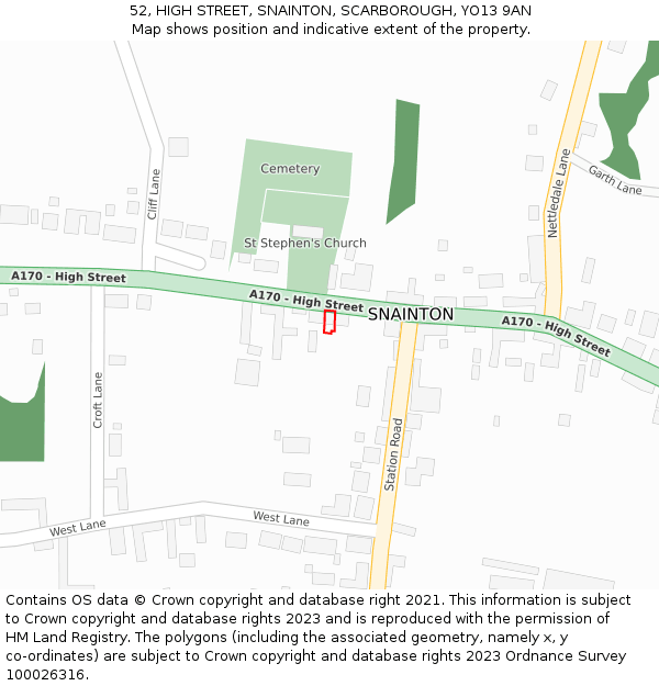 52, HIGH STREET, SNAINTON, SCARBOROUGH, YO13 9AN: Location map and indicative extent of plot