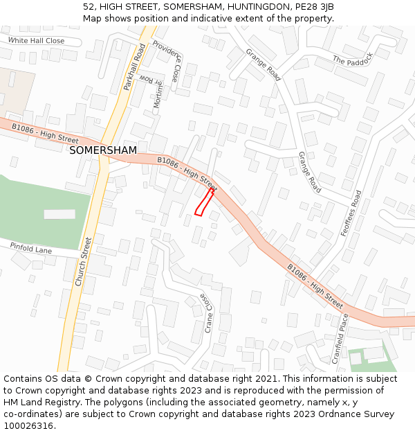52, HIGH STREET, SOMERSHAM, HUNTINGDON, PE28 3JB: Location map and indicative extent of plot