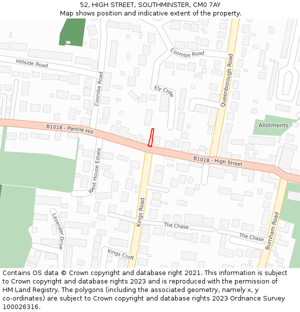 52, HIGH STREET, SOUTHMINSTER, CM0 7AY: Location map and indicative extent of plot